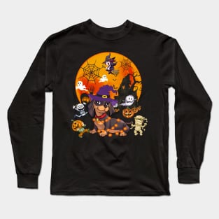 Dachshund Witch Funny Dog Halloween Long Sleeve T-Shirt